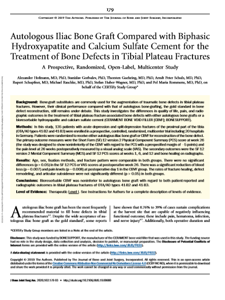 Autologous Iliac Bone Graft Compared with Biphasic Hydroxyapatite