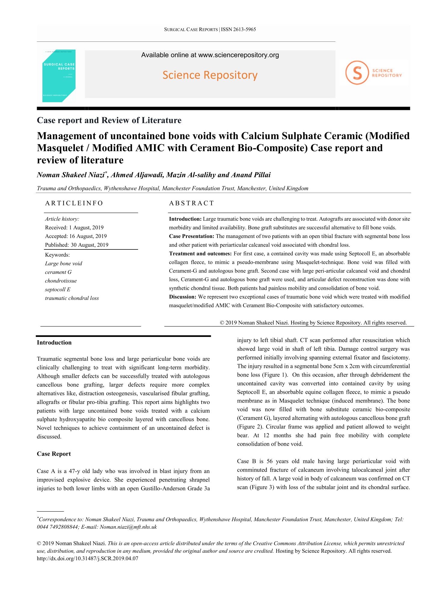 Niazi et al Management of uncontained bone voids with CERAMENT G