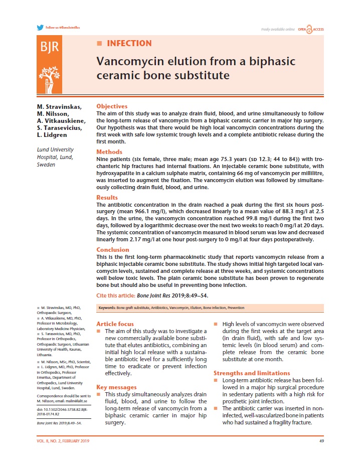 Stravinskas Vancomycin elution from a biphasic ceramic bone substitute