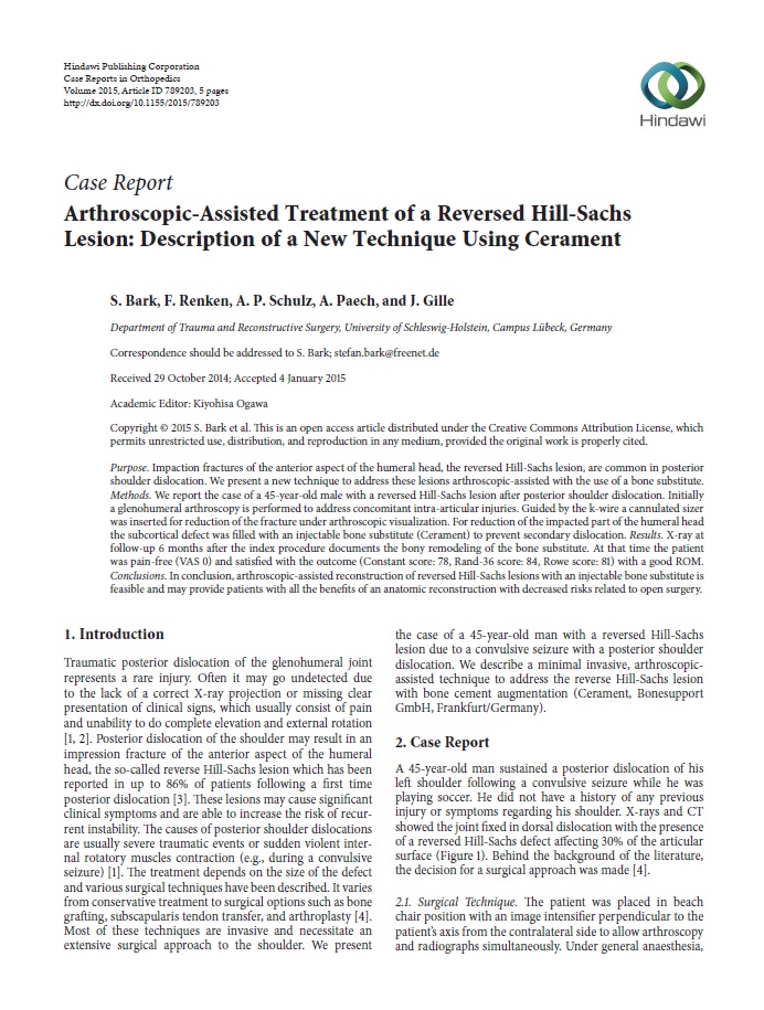 Bark Arthroscopic-assisted treatment of a reversed Hill-Sachs lesion: description of a new technique using CERAMENT®