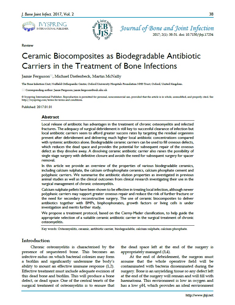 Ceramic biocomposites as biodegradable antibiotic carriers in the treatment of bone infections