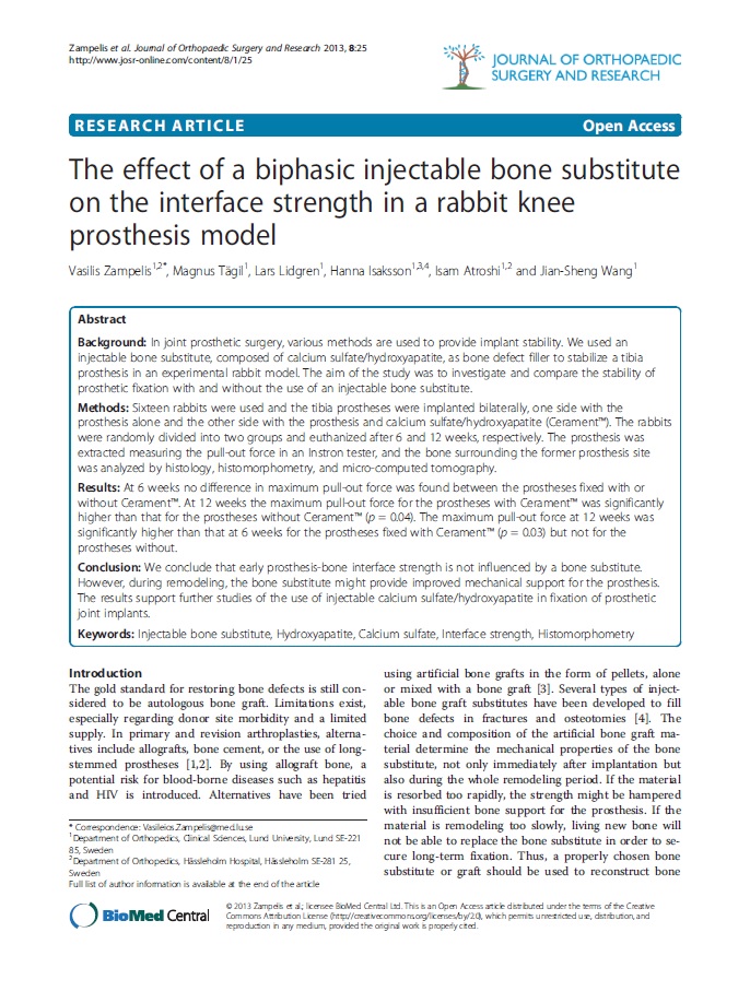 The effect of a biphasic injectable bone substitute on the interface strength in a rabbit knee prosthesis model