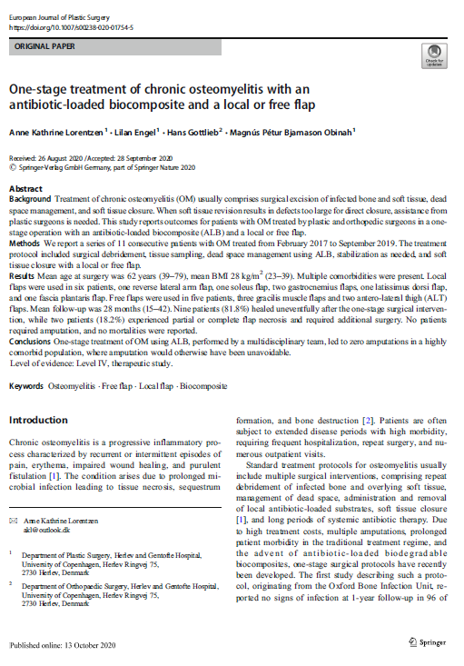 Lorentzen – One-stage treatment of chronic osteomyelitis with an antibiotic-loaded biocomposite and a local or free flap