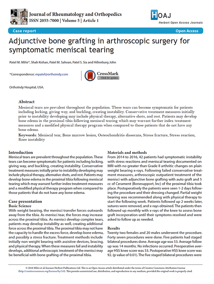 Patel Adjunctive bone grafting in arthroscopic surgery for symptomatic meniscal tearing