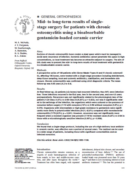 McNally et al. Mid- to long-term results of single-stage surgery for patients with chronic osteomyelitis using a bioabsorbable gentamicin-loaded ceramic carrier