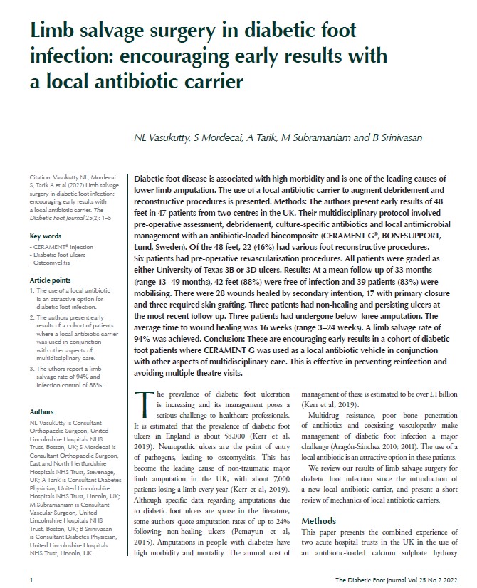 Vasukutty – Limb salvage surgery in diabetic foot infection: encouraging early results with a local antibiotic carrier