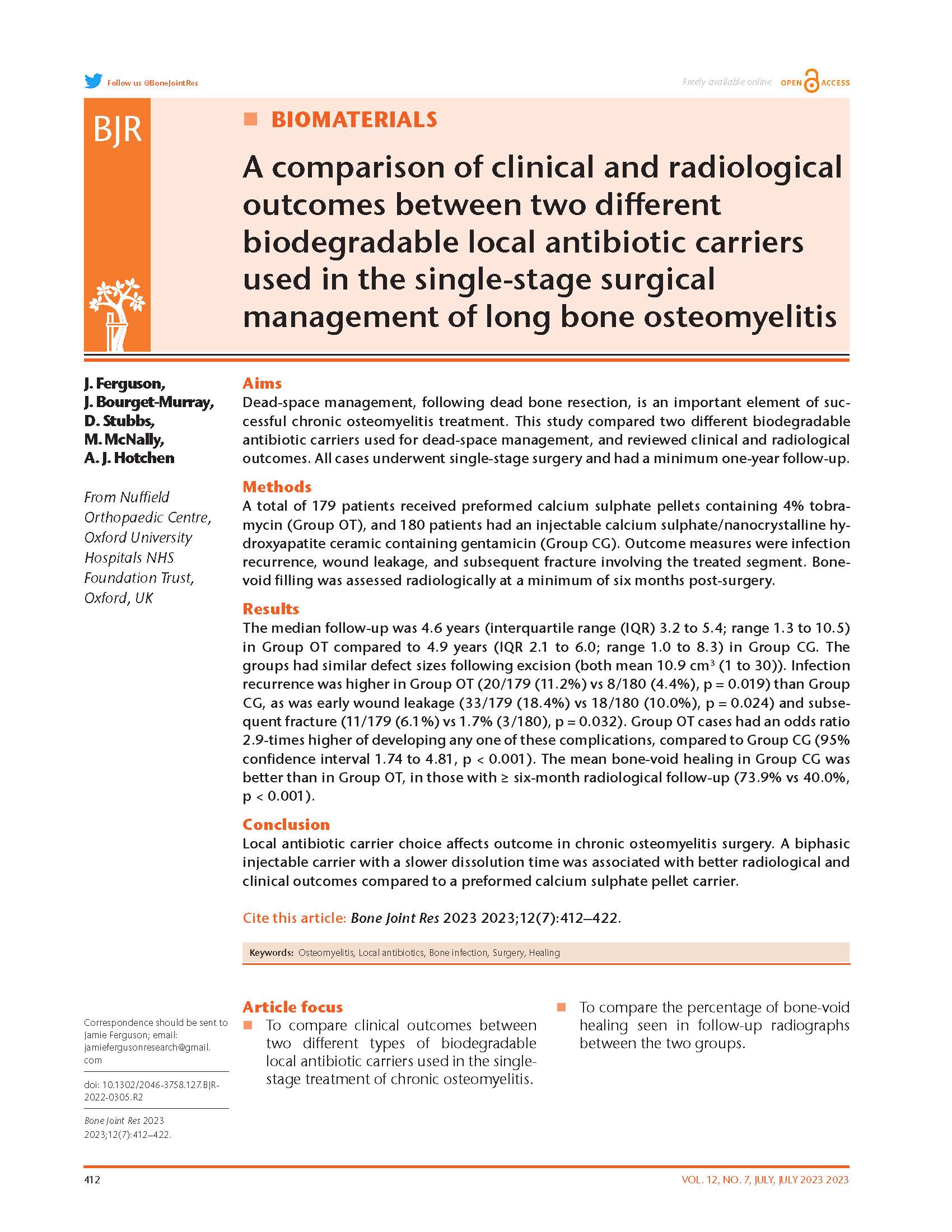 A comparison of clinical and radiological outcomes between two different biodegradable local antibiotic carriers used in the single-stage surgical management of long bone osteomyelitis