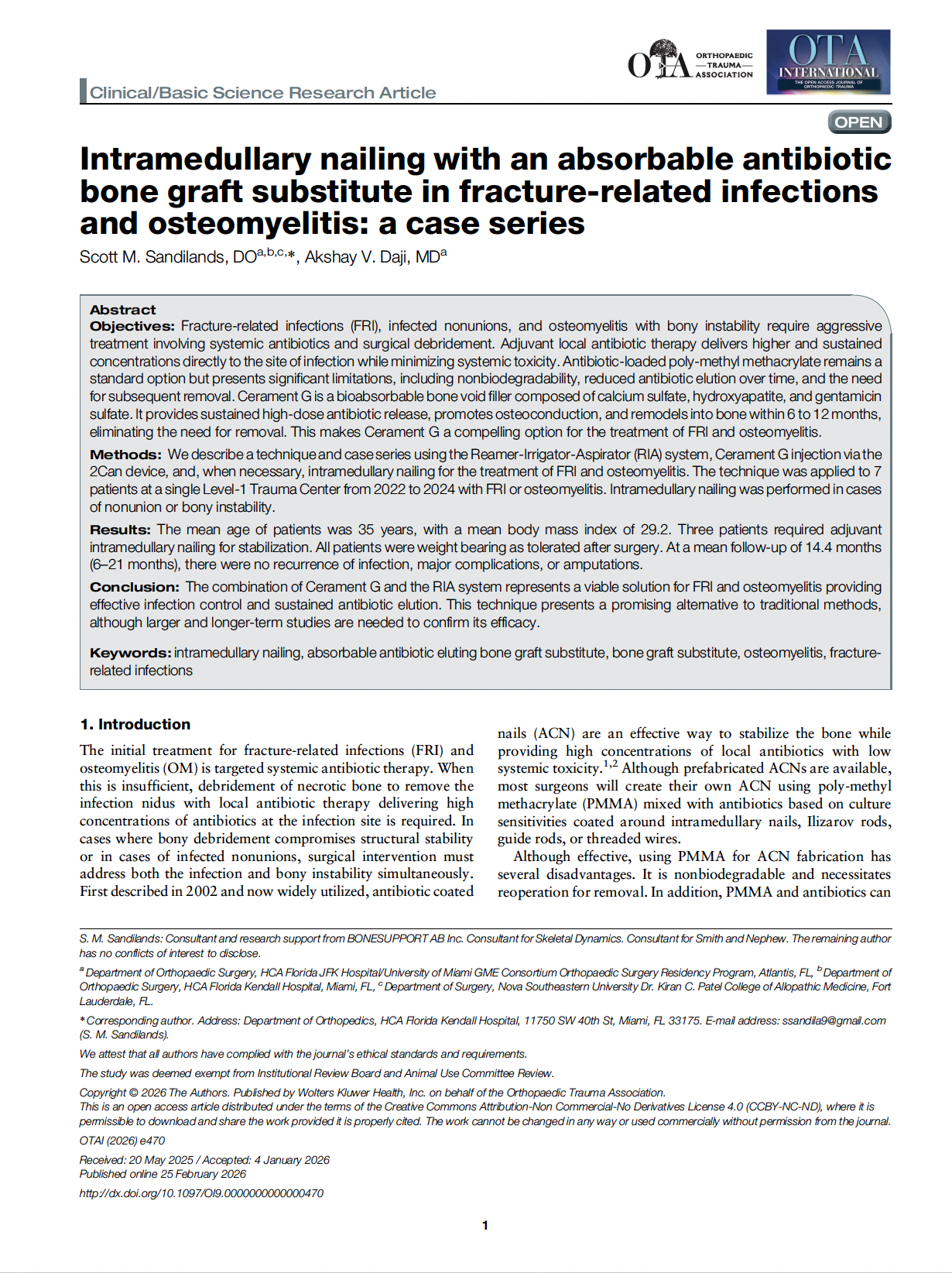 Intramedullary nailing with an absorbable antibiotic bone graft substitute in fracture-related infections and osteomyelitis: a case series